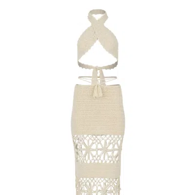 Decolet The Label Women's Neutrals Amaya Crochet Set In Stone In Bone