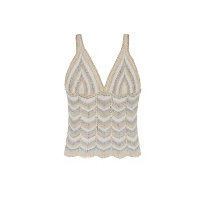 Decolet The Label Women's Neutrals Chevron Knit Crochet Top In Multi