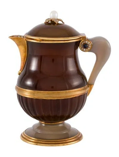 Pre-owned Decor Diamond And Sapphire Accented Agate Pitcher In Multi