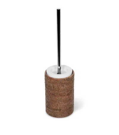 Decor Walther Rattan-porcelain Toilet Brush Holder Set In Brown