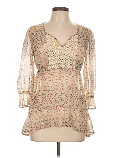 Pre-owned Decree 3/4 Sleeve Blouse In Tan