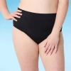 Decree Ribbed Womens Stretch Fabric Textured Juniors Plus High Waist Bikini Swimsuit Bottom In Black