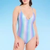Decree Womens Ombre Juniors One Piece Swimsuit In Blue
