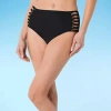 Decree Womens Solid Black Strappy Swimsuit Bottom Juniors In Black