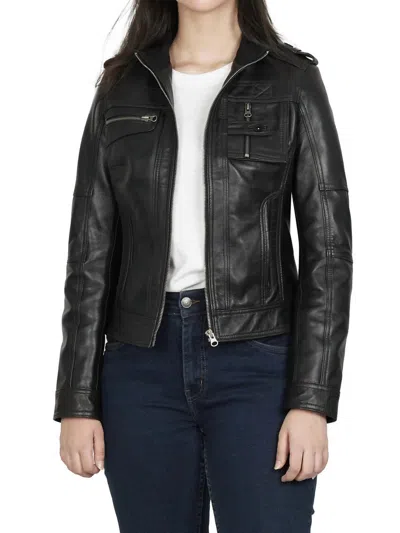 Decrum Cafe Racer Style Leather Jacket In Black