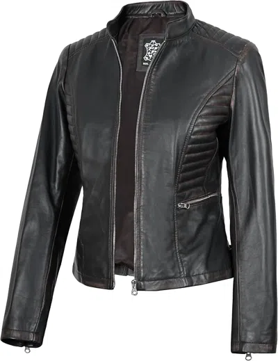 Decrum Women's Genuine Leather Jacket In Rub Off Brown In Black