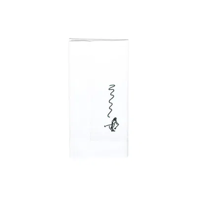 Dede Johnston Skiers Single Embroidered Napkin, Dark Green