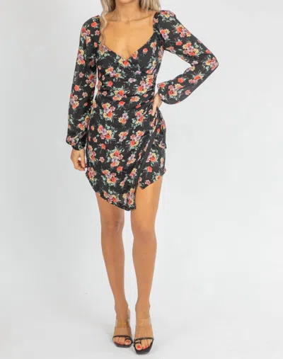 Dee Elly Floral Envelope Mini Dress In Black In Multi