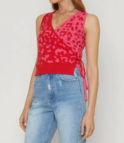 Dee Elly Heart & Soul Leopard Print Sleeveless Side Tie Sweater In Pink/red