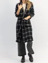 DEE ELLY LONDON CALLING PLAID TRENCH COAT IN BLACK + GREY