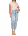 Dee Elly Multi Color Long Sleeve Knit Sweater In Terra Cotta In Multi