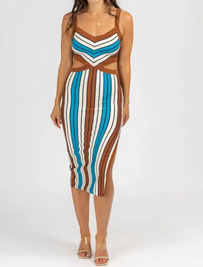 Dee Elly Multistripe Cutout Knit Midi Dress In Brown