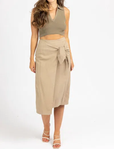 Dee Elly Wrap Tie Front Midi Skirt In Khaki In Beige