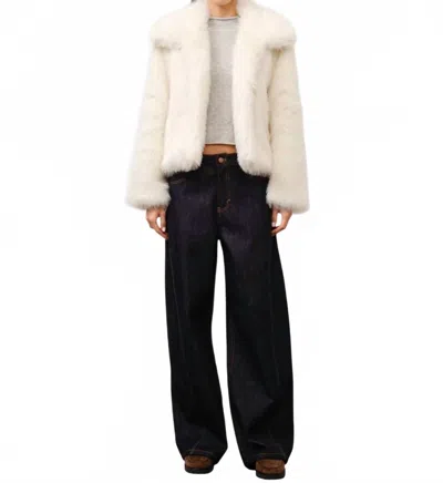 Dee Keller Gold Faux Fur Coat In White