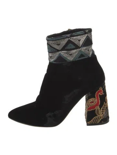 Pre-owned Dee Keller Velvet Printed Boots In Black