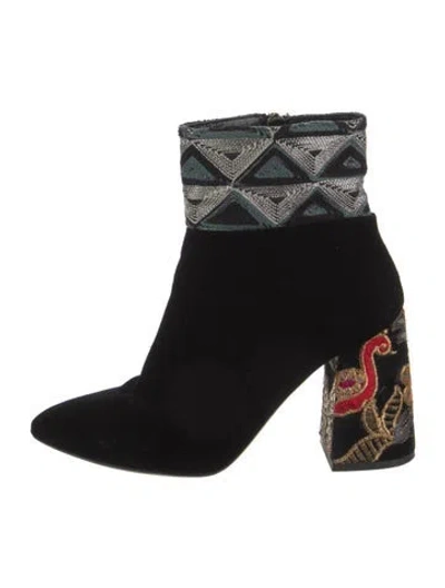 Pre-owned Dee Keller Velvet Printed Boots In Black