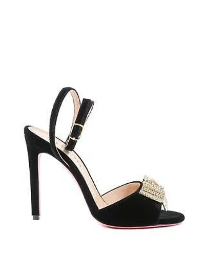 Pre-owned Dee Ocleppo Crystal Bow Velvet Sandal - Sandals - Black -size 40
