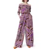 Dee Ocleppo Print Off The Shoulder Wide Leg Jumpsuit In Black Plum