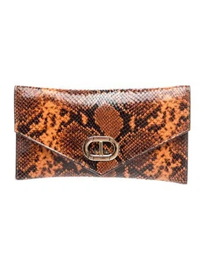 Pre-owned Dee Ocleppo Embossed Leather Clutch In Brown
