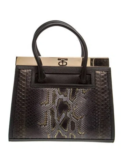 Pre-owned Dee Ocleppo Embossed Leather Top Handle Bag W/ Tags In Black