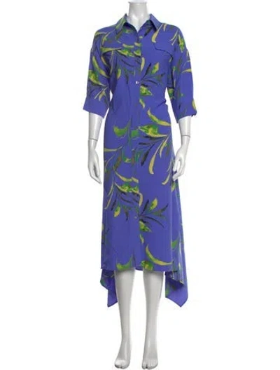 Pre-owned Dee Ocleppo Floral Print Long Dress In Blue