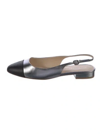 Pre-owned Dee Ocleppo Leather Colorblock Pattern Slingback Flats In Silver