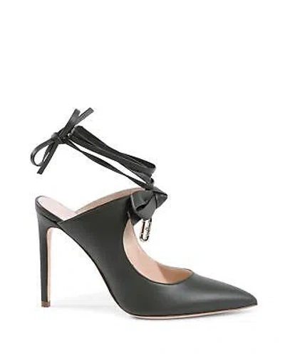 Pre-owned Dee Ocleppo Leather Pointed Toe Mule With Bow Detail - Mules - Military Green