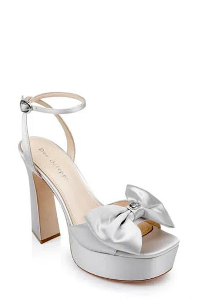 Dee Ocleppo Women's Maui Square Toe Rhinestone Accented Bow High Heel Platform Sandals In Stone Satin