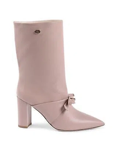 Pre-owned Dee Ocleppo Pointed Toe Bow Short Boot With Gold Logo Detail - Boots - Rose In Pink