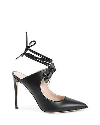 Pre-owned Dee Ocleppo Pointed Toe Leather Mule With Bow And Stiletto Heel - Mules - In Black