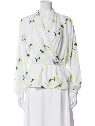 Pre-owned Dee Ocleppo Printed V-neck Blouse W/ Tags In Multi