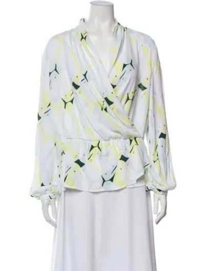 Pre-owned Dee Ocleppo Printed V-neck Blouse W/ Tags In White