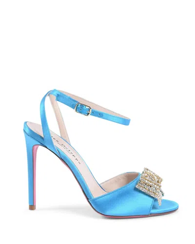Pre-owned Dee Ocleppo Satin Crystal Bow Sandal - Sandals - Blue -size 37
