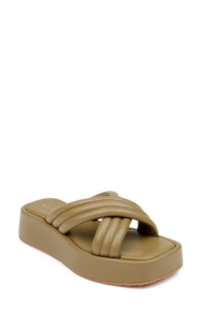 Dee Ocleppo Sicily Crisscross Leather Flatform Sandals In Moss