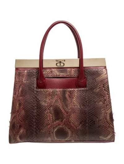 Pre-owned Dee Ocleppo Snakeskin Top Handle Bag In Brown
