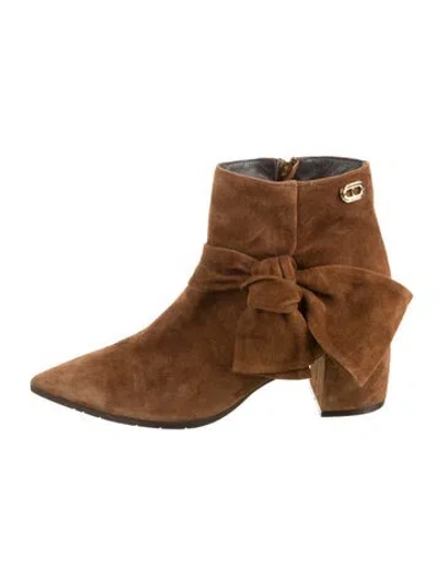 Pre-owned Dee Ocleppo Suede Bow Accents Boots In Brown
