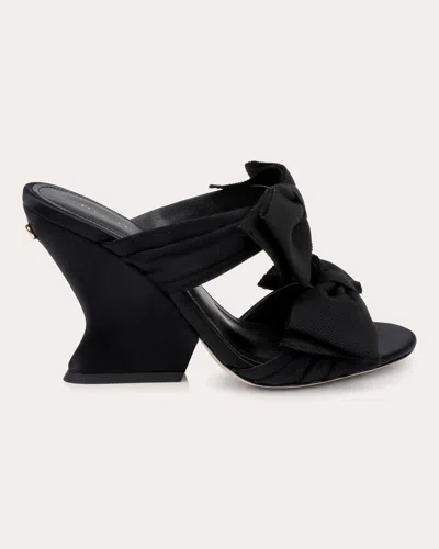 Dee Ocleppo Burgundy Satin Wedge Mules In Black Satin