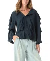 Dee Ocleppo Women's Elysia Ruffled V-neck Top In Blue