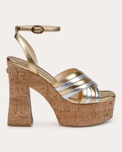 Dee Ocleppo Havana Leather Platform Sandals In Gold Combo