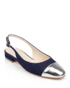 Dee Ocleppo Mumbai Slingback Cap Toe Flat In Blue/silver