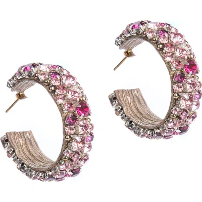 Deepa Gurnani Adelpha Crystal Hoop Earrings In Fuchsia