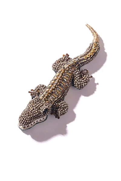 Deepa Gurnani Alligator Brooch In Brown