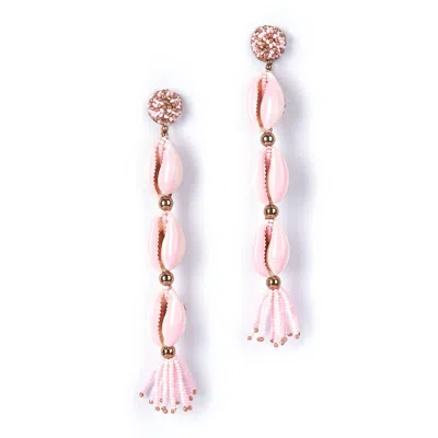 Deepa Gurnani Anise Bead And Shell Linear Drop Earrings In Pink/gold