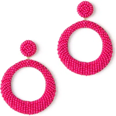 Deepa Gurnani Asta Beaded Hoop Drop Earrings In Fuchsia