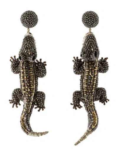 Pre-owned Deepa Gurnani Beaded Alligator Earrings In Grey