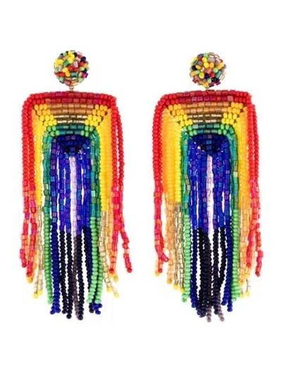 Pre-owned Deepa Gurnani Beaded Drop Earrings In Black/blue/green