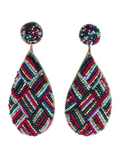 Pre-owned Deepa Gurnani Beaded Drop Earrings In Blue/gold/green