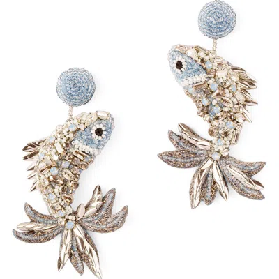 Deepa Gurnani Beaded Fish Drop Earrings In White