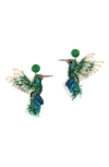 Deepa Gurnani Beaded Hummingbird Drop Earrings In Green