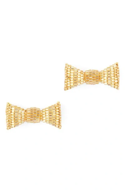 Deepa Gurnani Bow Beaded Stud Earrings In Red